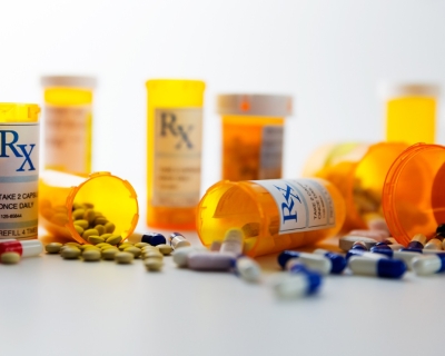 Prescription pill bottles with pills